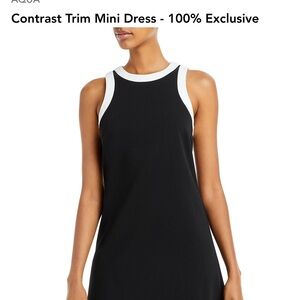 Aqua Black and White Contrast Trim Mini Dress